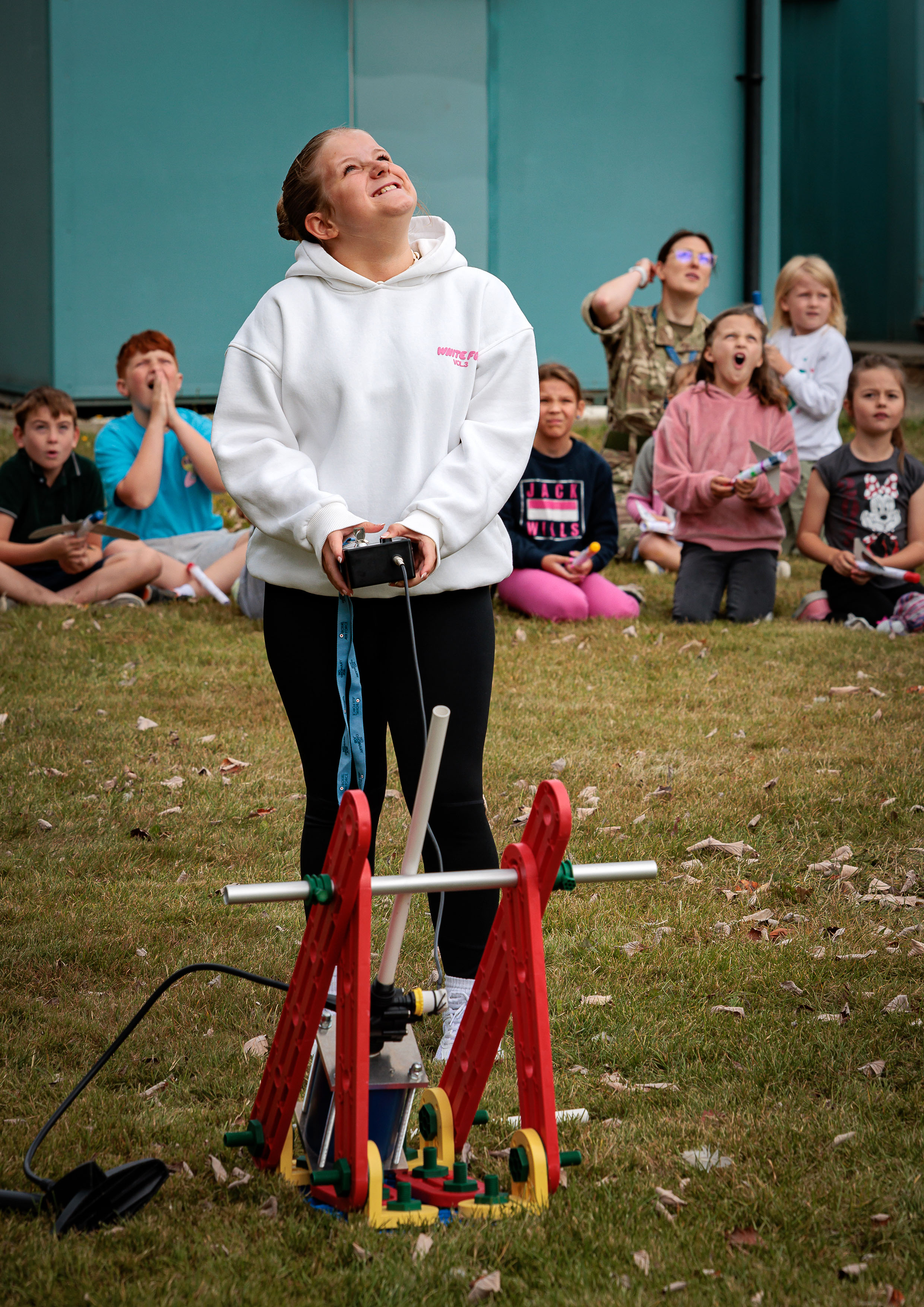 Photo: A 'Summer of STEM' student seen having launched her rocket, while competing for the most powerful rocket.